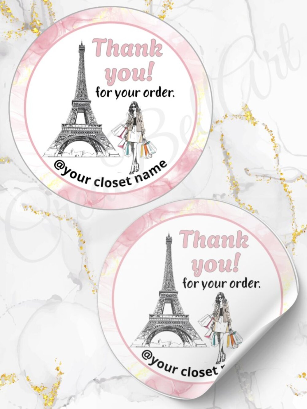 60 Personalized Paris Thank You Stickers 2 inch Glossy